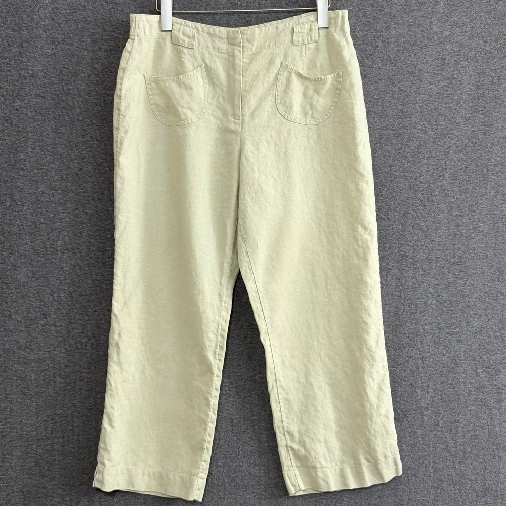 J. Jill Women Pants 10 Pale Lime Green 100% Linen Coastal Minimalist Lagenlook - Picture 1 of 9